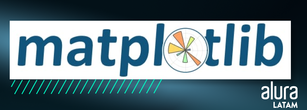 alt text: Logotipo de la biblioteca Matplotlib en color azul y con un ícono en lugar de la letra O. Este ícono es un círculo que contiene la representación de un gráfico con siete triángulos concéntricos en colores diferentes.