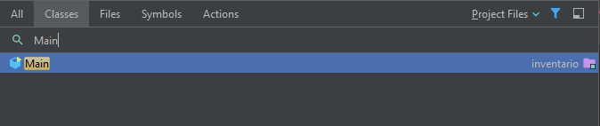 búsqueda de la clase Main del proyecto