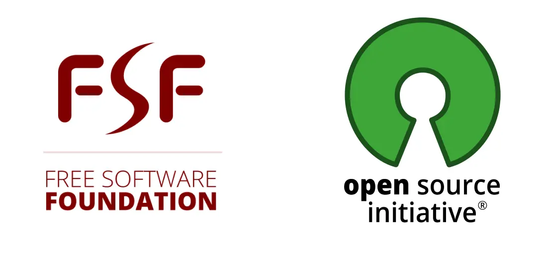 Logotipos de la "Free Software Foundation" y la "Open Source Initiative