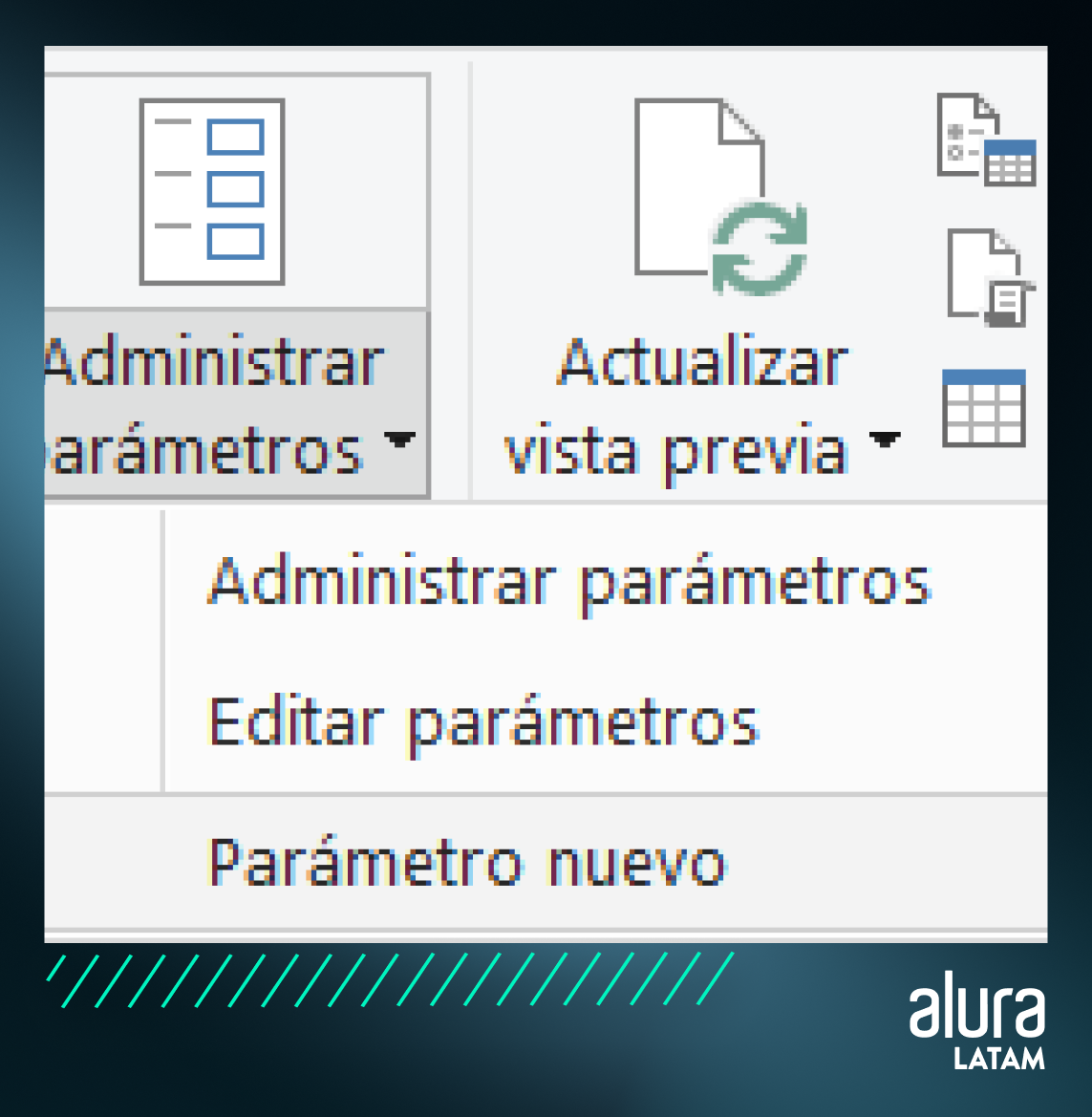 pbi-parámetros y exportación de plantillas-img01.png - alt-text: Menú de inicio de Power query